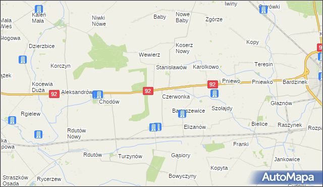 mapa Czerwonka gmina Chodów, Czerwonka gmina Chodów na mapie Targeo
