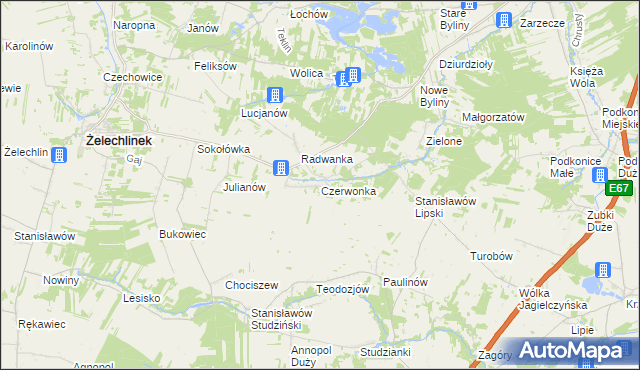 mapa Czerwonka gmina Żelechlinek, Czerwonka gmina Żelechlinek na mapie Targeo