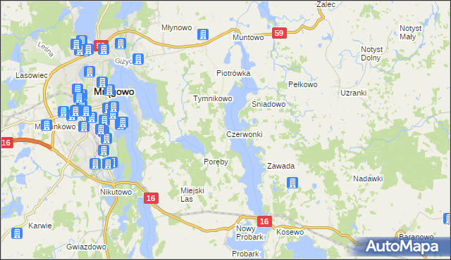 mapa Czerwonki gmina Mrągowo, Czerwonki gmina Mrągowo na mapie Targeo