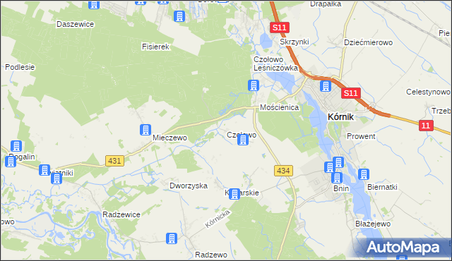 mapa Czołowo gmina Kórnik, Czołowo gmina Kórnik na mapie Targeo