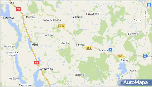 mapa Czyprki gmina Miłki, Czyprki gmina Miłki na mapie Targeo