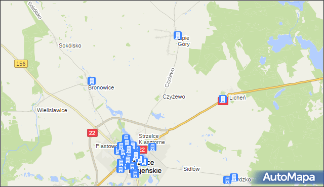 mapa Czyżewo gmina Strzelce Krajeńskie, Czyżewo gmina Strzelce Krajeńskie na mapie Targeo