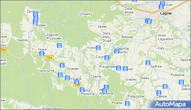 mapa Czyżów gmina Łagów, Czyżów gmina Łagów na mapie Targeo