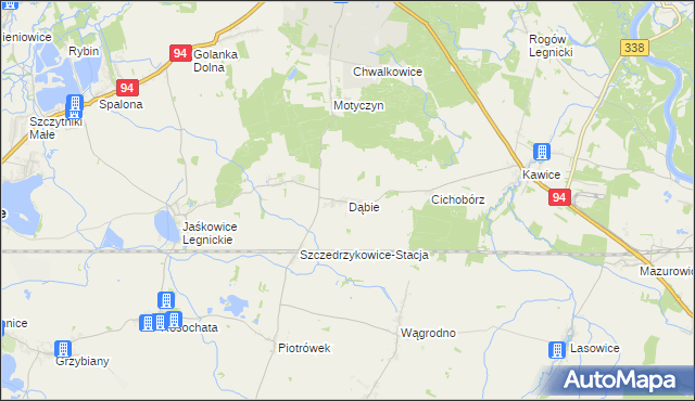 mapa Dąbie gmina Prochowice, Dąbie gmina Prochowice na mapie Targeo