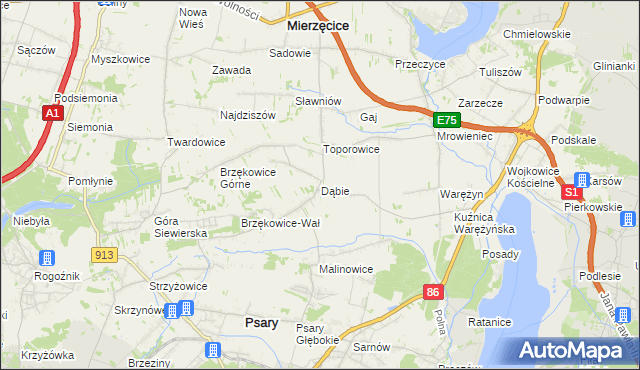 mapa Dąbie gmina Psary, Dąbie gmina Psary na mapie Targeo