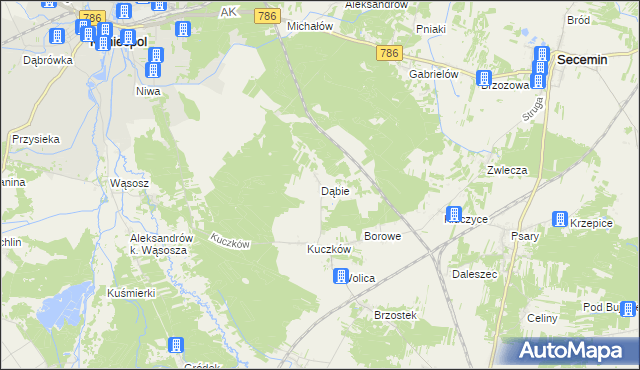 mapa Dąbie gmina Secemin, Dąbie gmina Secemin na mapie Targeo