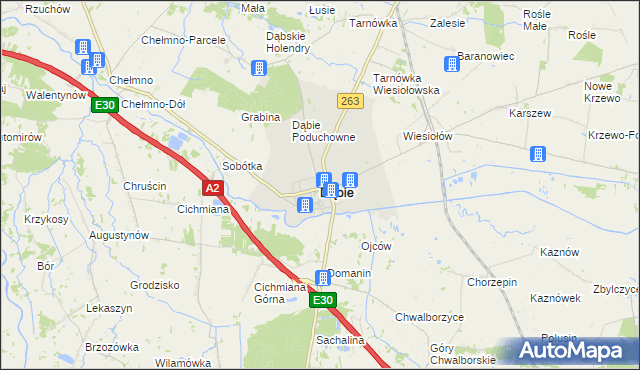 mapa Dąbie powiat kolski, Dąbie powiat kolski na mapie Targeo