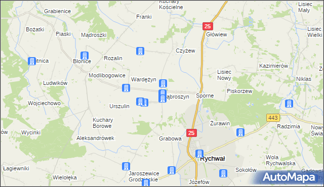 mapa Dąbroszyn gmina Rychwał, Dąbroszyn gmina Rychwał na mapie Targeo