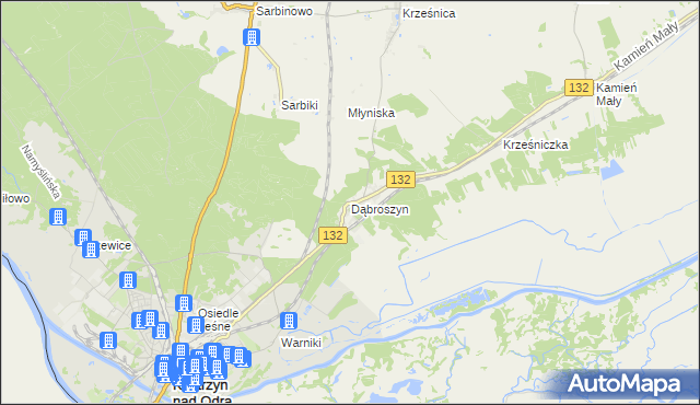 mapa Dąbroszyn gmina Witnica, Dąbroszyn gmina Witnica na mapie Targeo