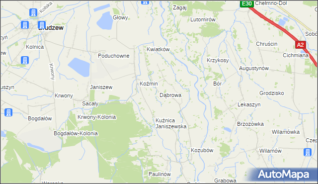 mapa Dąbrowa gmina Brudzew, Dąbrowa gmina Brudzew na mapie Targeo