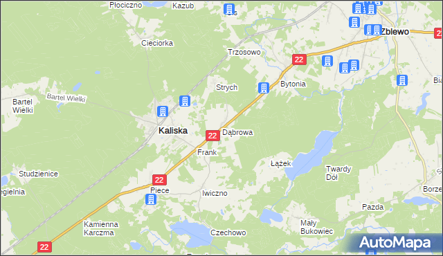 mapa Dąbrowa gmina Kaliska, Dąbrowa gmina Kaliska na mapie Targeo