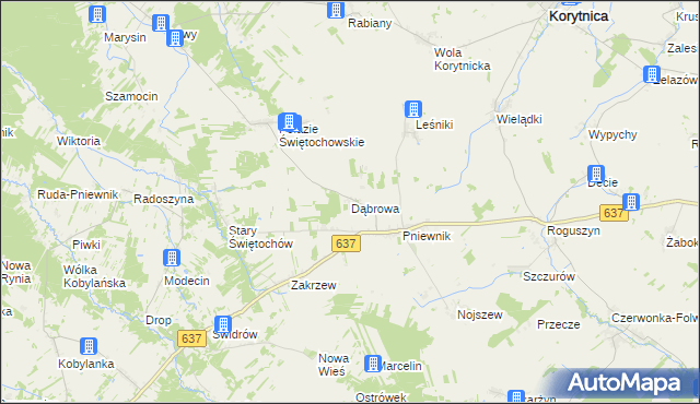 mapa Dąbrowa gmina Korytnica, Dąbrowa gmina Korytnica na mapie Targeo