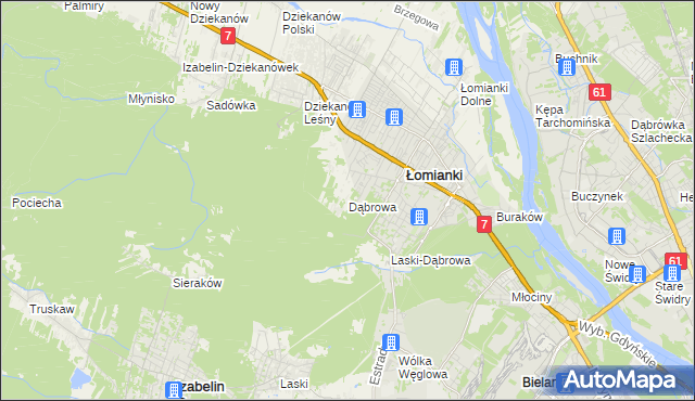 mapa Dąbrowa gmina Łomianki, Dąbrowa gmina Łomianki na mapie Targeo