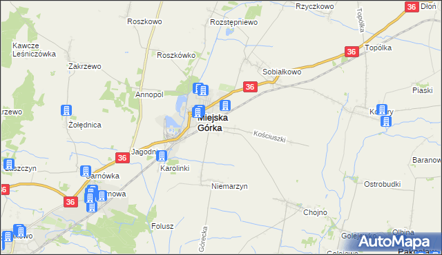 mapa Dąbrowa gmina Miejska Górka, Dąbrowa gmina Miejska Górka na mapie Targeo