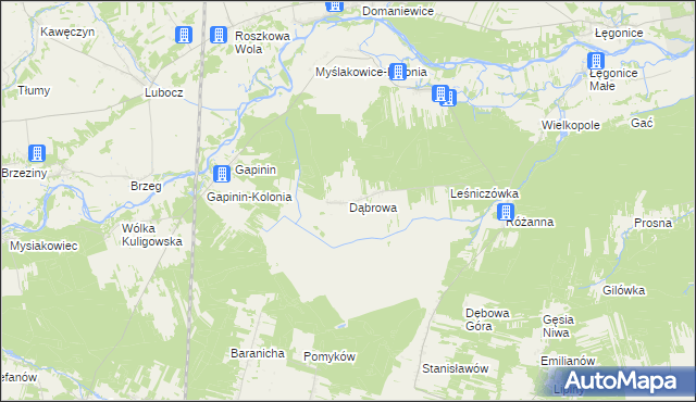 mapa Dąbrowa gmina Odrzywół, Dąbrowa gmina Odrzywół na mapie Targeo