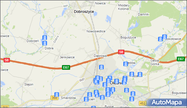 mapa Dąbrowa gmina Oleśnica, Dąbrowa gmina Oleśnica na mapie Targeo