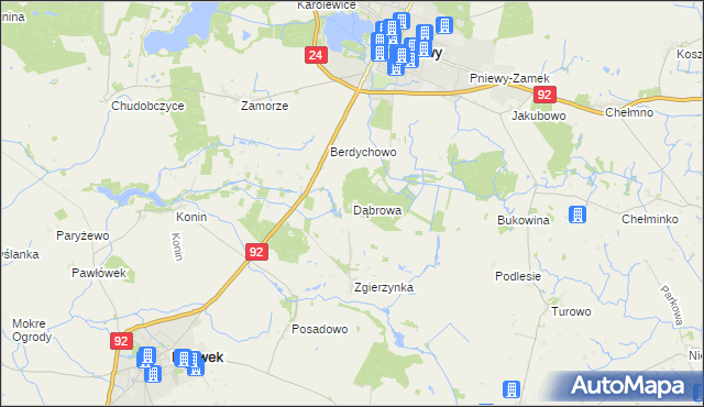 mapa Dąbrowa gmina Pniewy, Dąbrowa gmina Pniewy na mapie Targeo