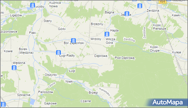 mapa Dąbrowa gmina Przystajń, Dąbrowa gmina Przystajń na mapie Targeo