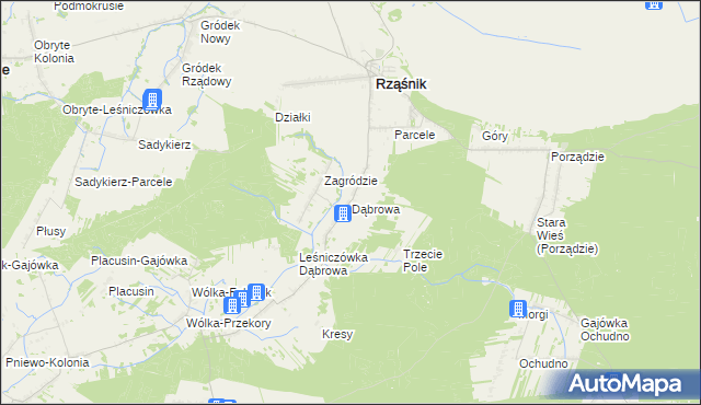 mapa Dąbrowa gmina Rząśnik, Dąbrowa gmina Rząśnik na mapie Targeo