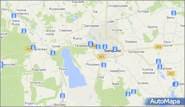 mapa Dąbrowa gmina Sompolno, Dąbrowa gmina Sompolno na mapie Targeo