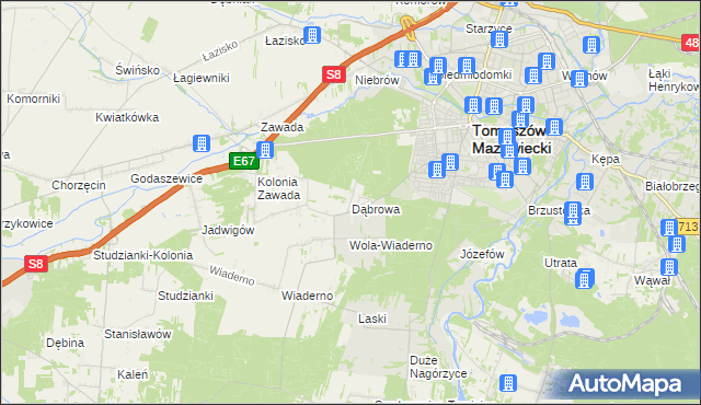 mapa Dąbrowa gmina Tomaszów Mazowiecki, Dąbrowa gmina Tomaszów Mazowiecki na mapie Targeo