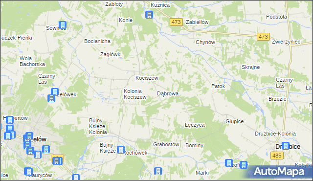 mapa Dąbrowa gmina Zelów, Dąbrowa gmina Zelów na mapie Targeo