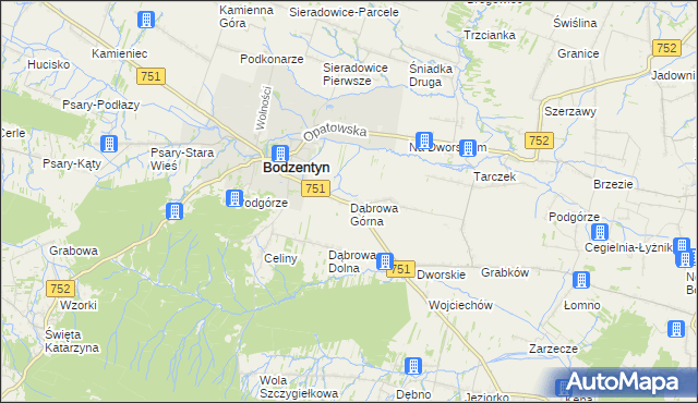 mapa Dąbrowa Górna gmina Bodzentyn, Dąbrowa Górna gmina Bodzentyn na mapie Targeo