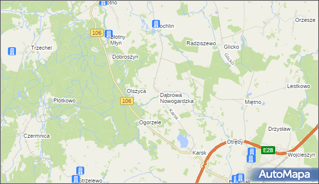 mapa Dąbrowa Nowogardzka, Dąbrowa Nowogardzka na mapie Targeo