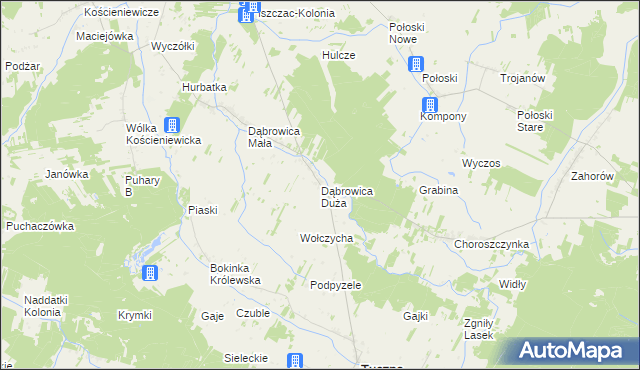 mapa Dąbrowica Duża gmina Tuczna, Dąbrowica Duża gmina Tuczna na mapie Targeo