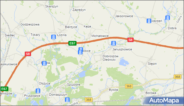mapa Dąbrowica gmina Długołęka, Dąbrowica gmina Długołęka na mapie Targeo