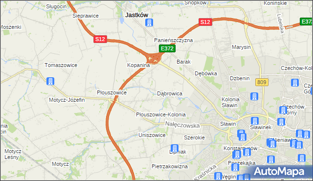 mapa Dąbrowica gmina Jastków, Dąbrowica gmina Jastków na mapie Targeo