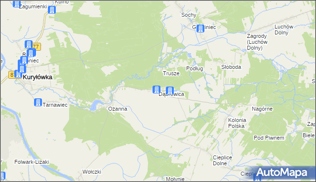 mapa Dąbrowica gmina Kuryłówka, Dąbrowica gmina Kuryłówka na mapie Targeo