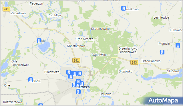 mapa Dąbrowice gmina Mrocza, Dąbrowice gmina Mrocza na mapie Targeo