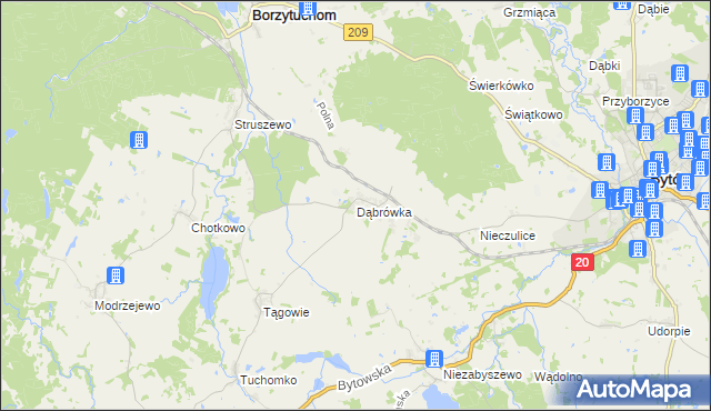 mapa Dąbrówka gmina Borzytuchom, Dąbrówka gmina Borzytuchom na mapie Targeo