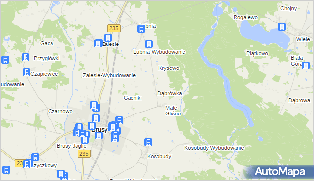 mapa Dąbrówka gmina Brusy, Dąbrówka gmina Brusy na mapie Targeo