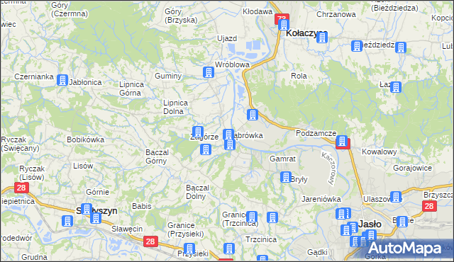 mapa Dąbrówka gmina Brzyska, Dąbrówka gmina Brzyska na mapie Targeo