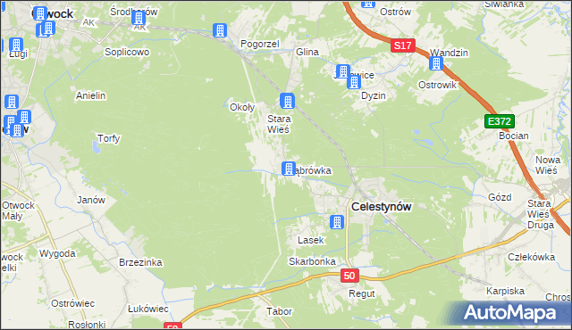 mapa Dąbrówka gmina Celestynów, Dąbrówka gmina Celestynów na mapie Targeo