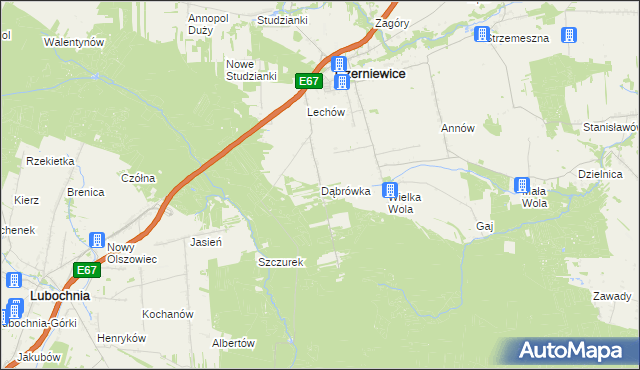 mapa Dąbrówka gmina Czerniewice, Dąbrówka gmina Czerniewice na mapie Targeo