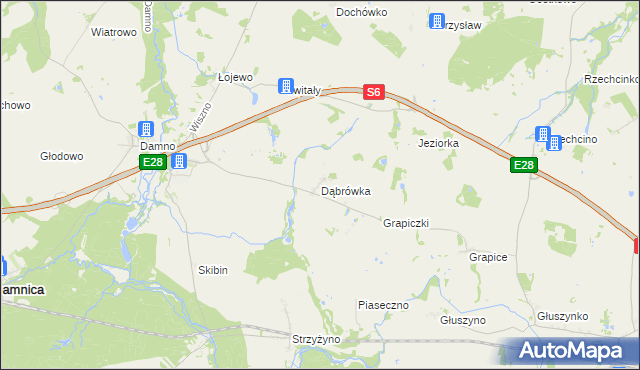 mapa Dąbrówka gmina Damnica, Dąbrówka gmina Damnica na mapie Targeo