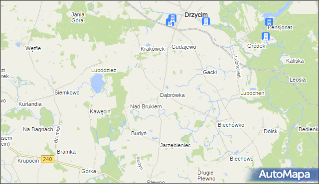 mapa Dąbrówka gmina Drzycim, Dąbrówka gmina Drzycim na mapie Targeo