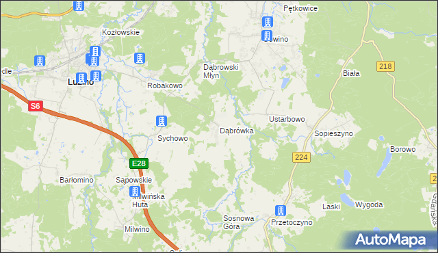 mapa Dąbrówka gmina Luzino, Dąbrówka gmina Luzino na mapie Targeo