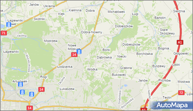 mapa Dąbrówka gmina Nowosolna, Dąbrówka gmina Nowosolna na mapie Targeo