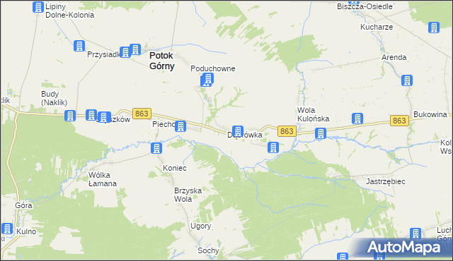 mapa Dąbrówka gmina Potok Górny, Dąbrówka gmina Potok Górny na mapie Targeo