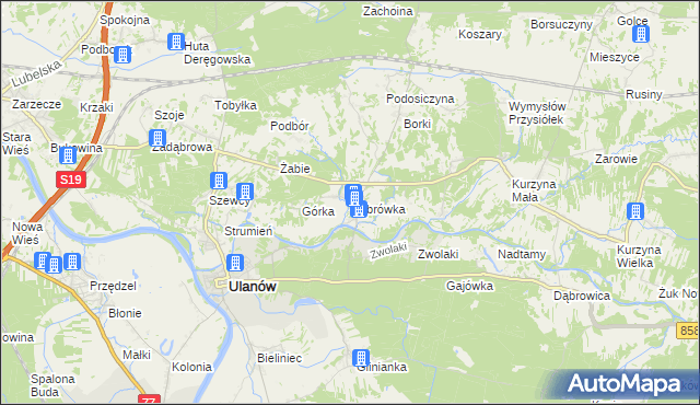 mapa Dąbrówka gmina Ulanów, Dąbrówka gmina Ulanów na mapie Targeo