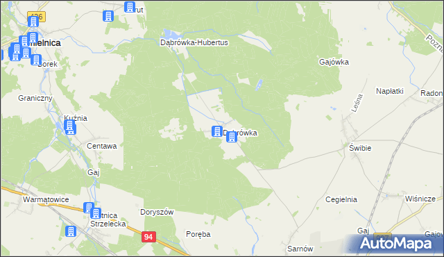 mapa Dąbrówka gmina Wielowieś, Dąbrówka gmina Wielowieś na mapie Targeo