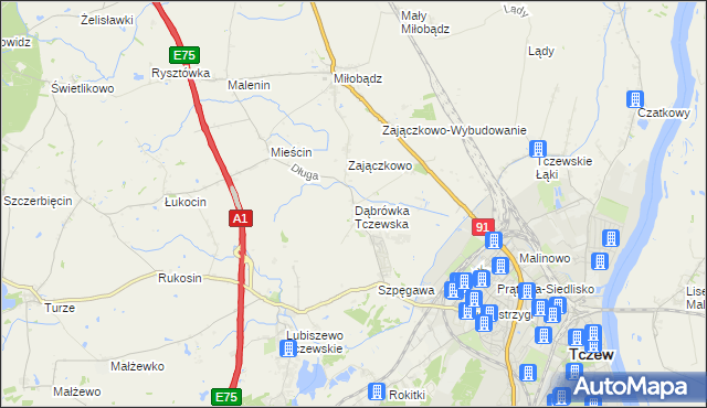 mapa Dąbrówka Tczewska, Dąbrówka Tczewska na mapie Targeo