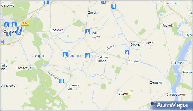 mapa Dakowy Suche, Dakowy Suche na mapie Targeo