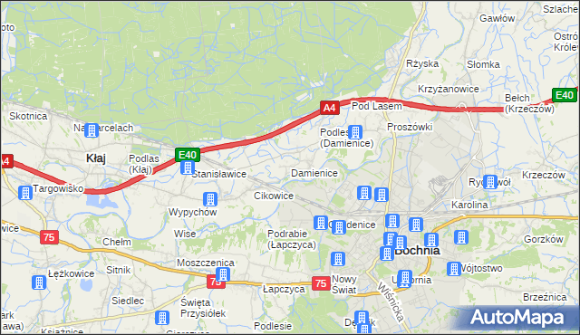 mapa Damienice, Damienice na mapie Targeo