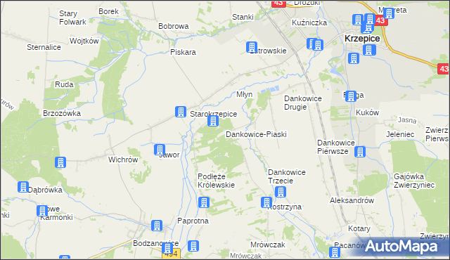 mapa Dankowice-Piaski, Dankowice-Piaski na mapie Targeo