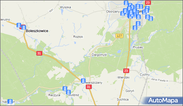 mapa Dargomyśl gmina Dębno, Dargomyśl gmina Dębno na mapie Targeo